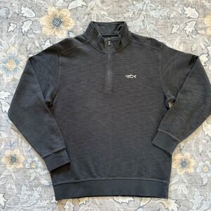 Orvis Quarter Zip Pullover Men Size M Grey Cotton Slub Knit Sweater Fly Fish